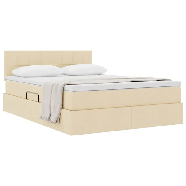 vidaXL Aufbewahrungsbett mit Matratze Creme 140 x 200 cm Samt