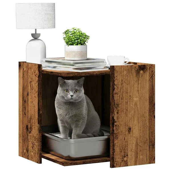 vidaXL Katzenklo Altholz-Optik 53x53x51 cm Holzwerkstoff