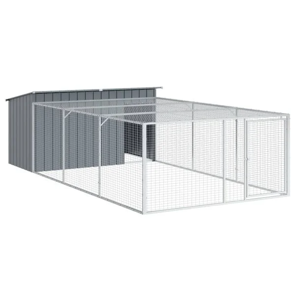 vidaXL Hundehütte mit Auslauf Anthrazit 197x396x110 cm Verzinkter Stahl