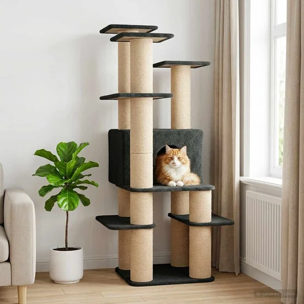 vidaXL Katzennbaum mit Sisal-Kratzsäulen Dunkelgrau 161 cm