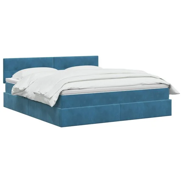 vidaXL LED-Speicherbett mit Matratze Dunkelblau 180 x 200 cm Samt