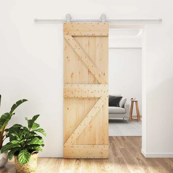 vidaXL Schiebetür Natürlich und Weiß 70 x 210 cm Massivkiefer