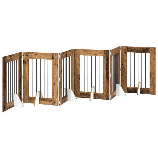 vidaXL Klappbares Hundetor mit Ständern 6 stk. Altholz 362 cm