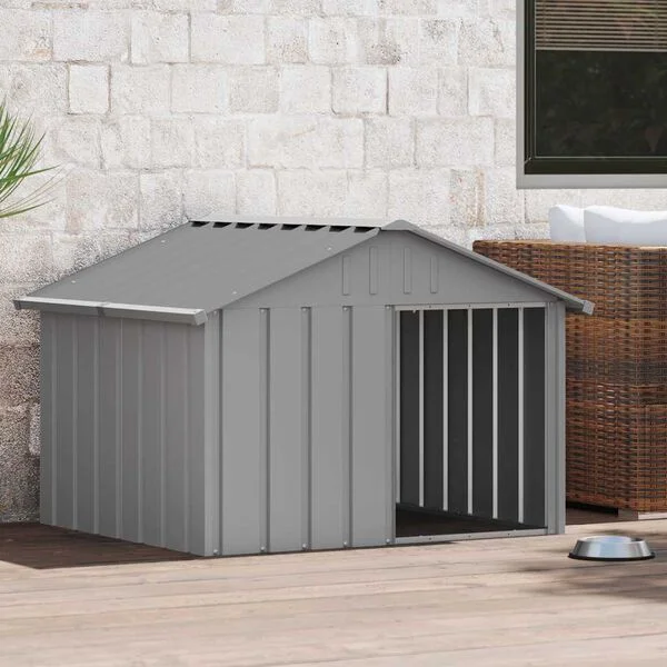 vidaXL Hundehütte Grau 116, 5x103x81, 5 cm Verzinkter Stahl
