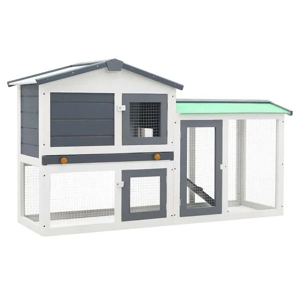 vidaXL Großer Kaninchenstall Grau und Weiß 145x45x84 cm Holz