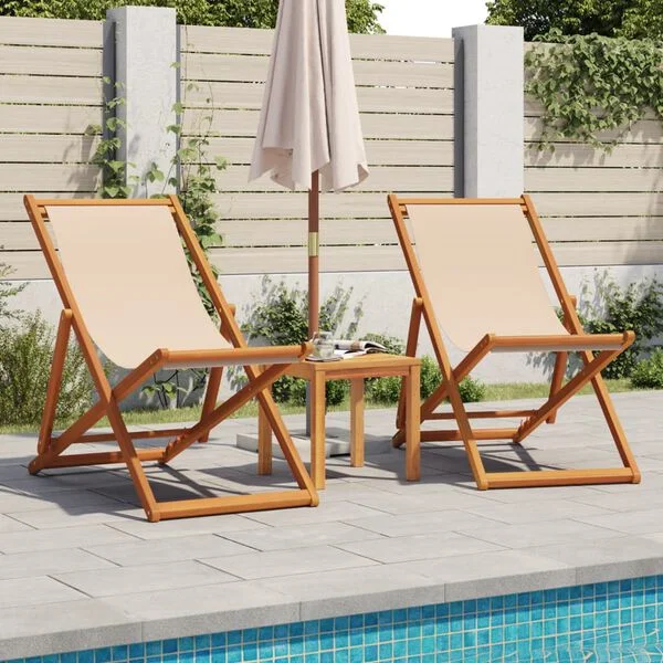 vidaXL Klappstuhl Beige Massivholz Eukalyptus und Stoff