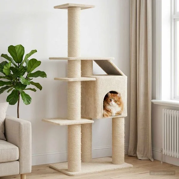vidaXL Katzennbaum mit Sisal-Kratzsäulen Creme 183 cm