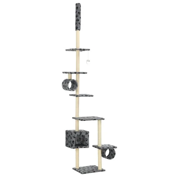 vidaXL Katzen-Kratzbaum mit Sisal-Kratzsäulen 260cm Grau Pfotenabdruck