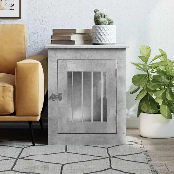 vidaXL Hundekäfig im Möbelstil Betongrau 55x75x65 cm Holzwerkstoff