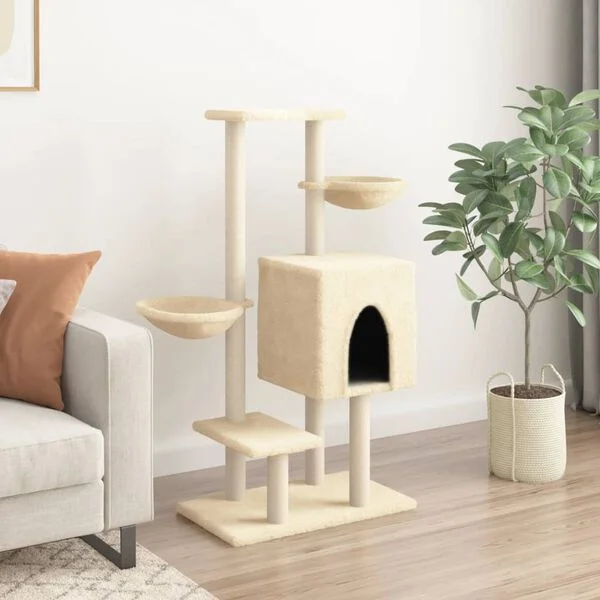 vidaXL Kratzbaum mit Sisal-Kratzsäulen Creme 117 cm