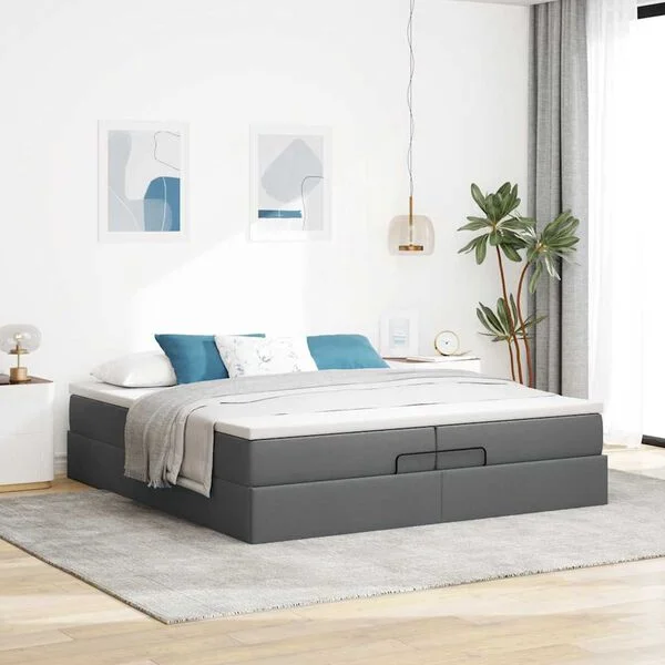 vidaXL Ottoman-Bett mit Matratzen Dunkelgrau 200x200 cm Stoff