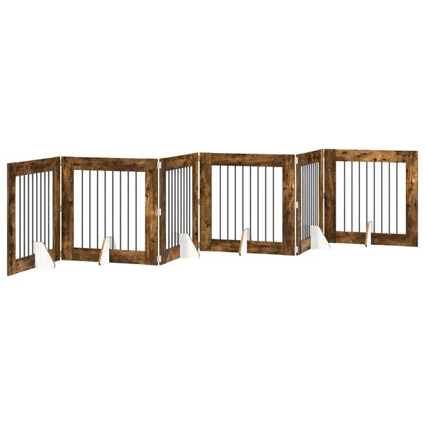 vidaXL Klappbares Hundetor mit Ständern 6 stk. Räuchereiche 482 cm