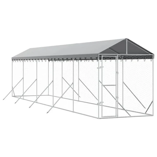 vidaXL Outdoor-Hundezwinger mit Dach Silbern 2x10x2, 5 m Stahl Verzinkt