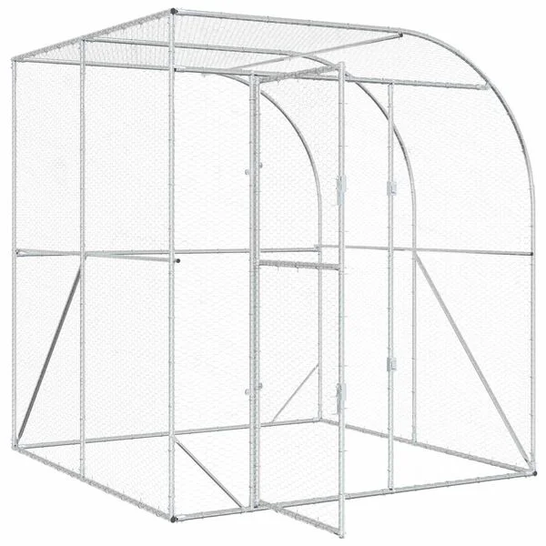 vidaXL Hühnerunterkunft Silber 200 x 200 x 215 cm Verzinkter Stahl