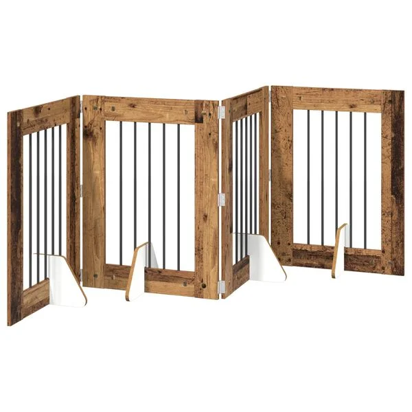 vidaXL Klappbares Hundetor mit Ständern 4 stk. Altholz 241 cm
