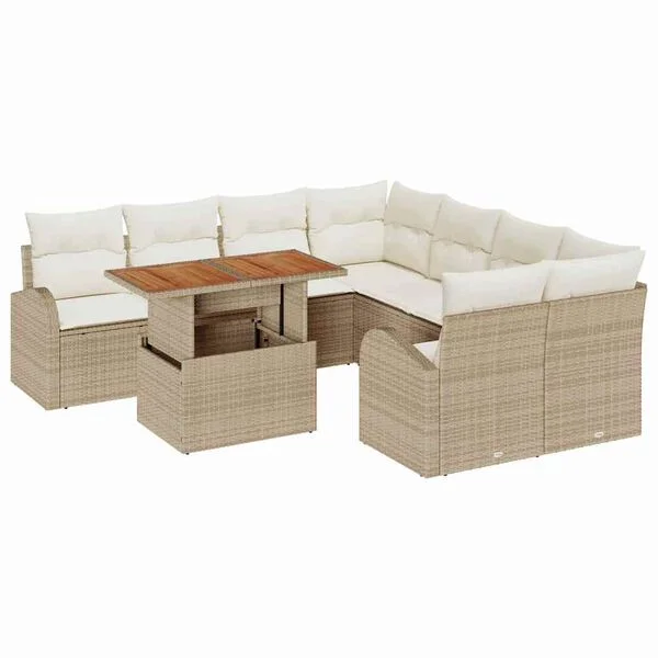 vidaXL Garten-Sofa-Set 9 stk. Beige Poly Rattan