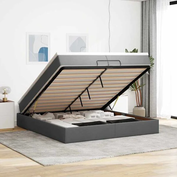 vidaXL Ottoman-Bett mit Matratzen Dunkelgrau 200x200 cm Stoff