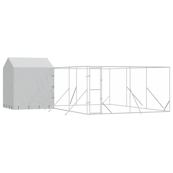 vidaXL Outdoor-Hundezwinger mit Dach Silbern 6x6x2, 5m Verzinkter Stahl