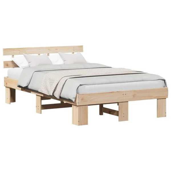 vidaXL Bettrahmen mit Kopfteil Natur 140 x 190 cm Massives Kiefernholz