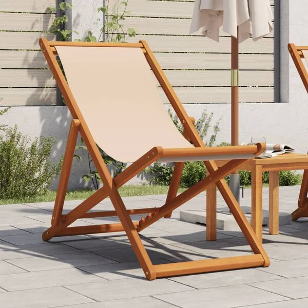 vidaXL Klappstuhl Beige Massivholz Eukalyptus und Stoff