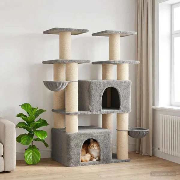vidaXL Katzennbaum mit Sisal-Kratzsäulen Hellgrau 147 cm 2 stk.