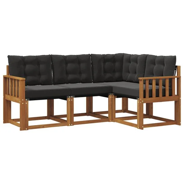 vidaXL Outdoor-Sofagarnitur 4 stk. Natürlich und Schwarz