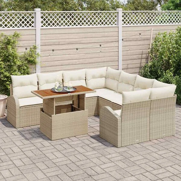 vidaXL Garten-Sofa-Set 9 stk. Beige Poly Rattan