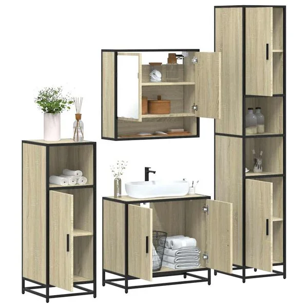 vidaXL 4-tlg. Badmöbel-Set Sonoma-Eiche Holzwerkstoff