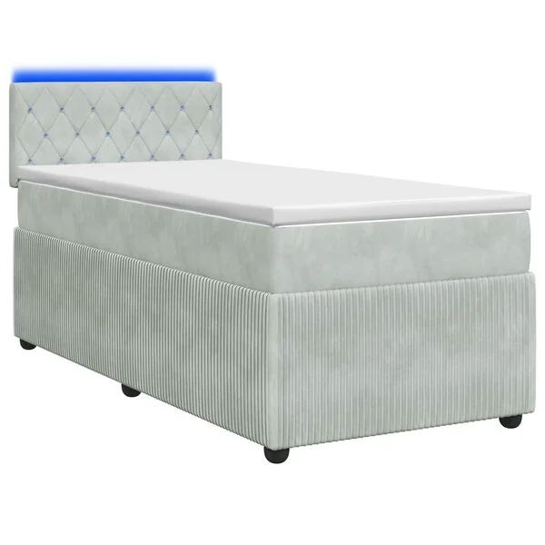 vidaXL Boxspringbett mit Matratze und LED Hellgrau 90 x 190 cm Samt