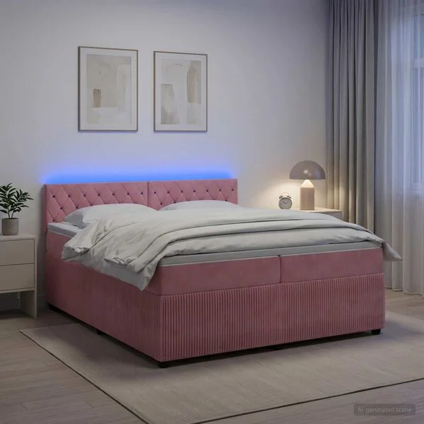 vidaXL Boxspringbett mit Matratze mit Kopfteil Rosa 200 x 200 cm Samt