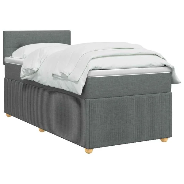 vidaXL Boxspringbett mit Matratze und LED Dunkelgrau 90 x 190 cm Stoff