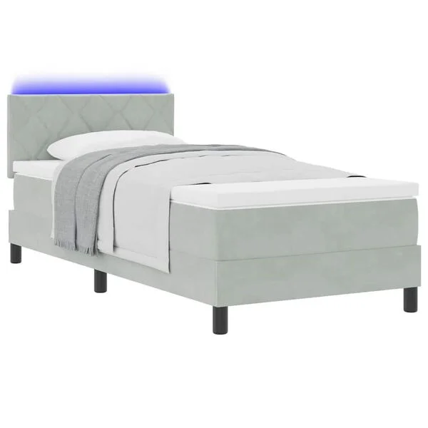 vidaXL LED Boxspringbett mit Kopfteil Hellgrau 90 x 190 cm Samt