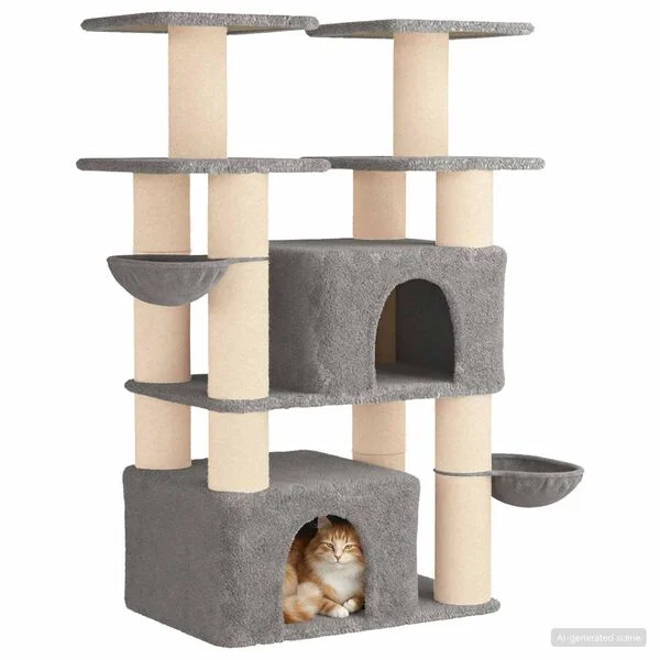 vidaXL Katzennbaum mit Sisal-Kratzsäulen Hellgrau 147 cm 2 stk.