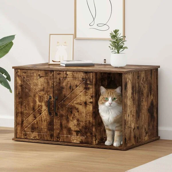 vidaXL Katzenhaus Räuchereiche 85 x 55 x 50, 5 cm Holzwerkstoff