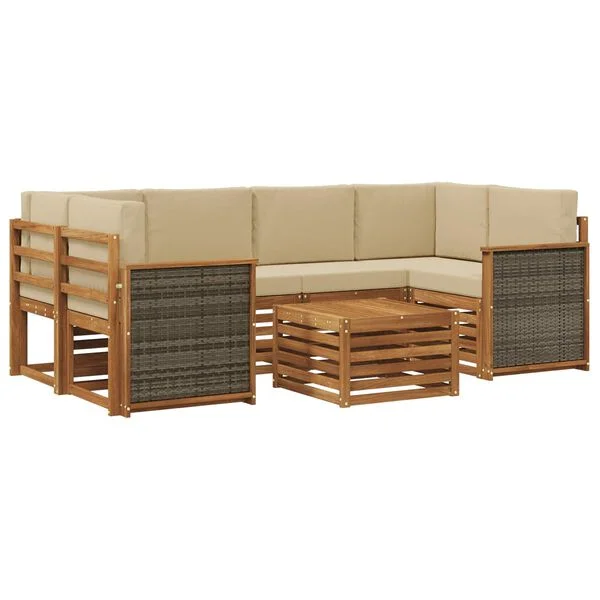 vidaXL Outdoor-Sofagarnitur 7 stk. Natur und Beige Massivholz Akazie