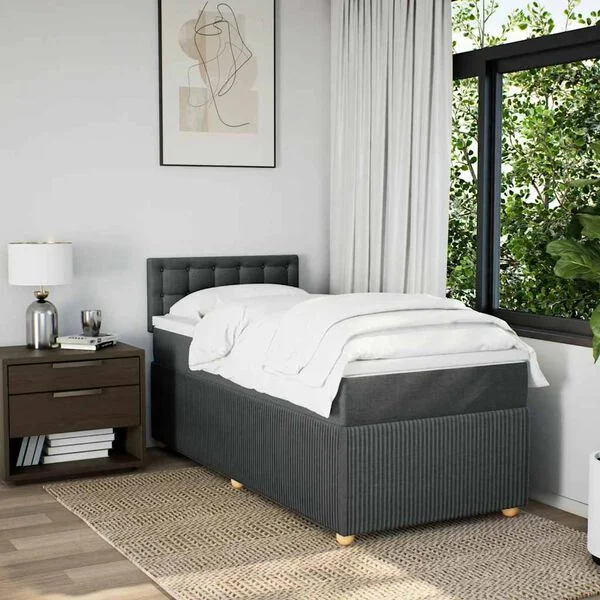 vidaXL Boxspringbett mit Matratze Dunkelgrau 90x200 cm Stoff
