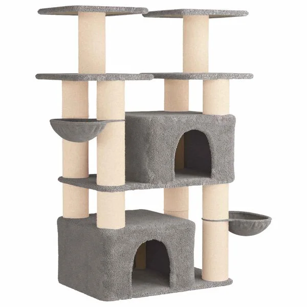 vidaXL Katzennbaum mit Sisal-Kratzsäulen Hellgrau 147 cm 2 stk.