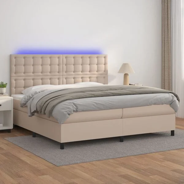 vidaXL Boxspringbett mit Matratze & LED Cappuccino-Braun 200x200cm