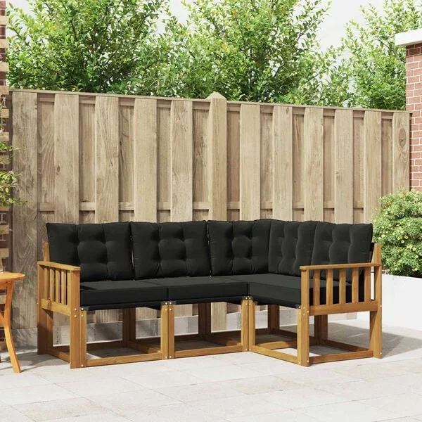 vidaXL Outdoor-Sofagarnitur 4 stk. Natürlich und Schwarz