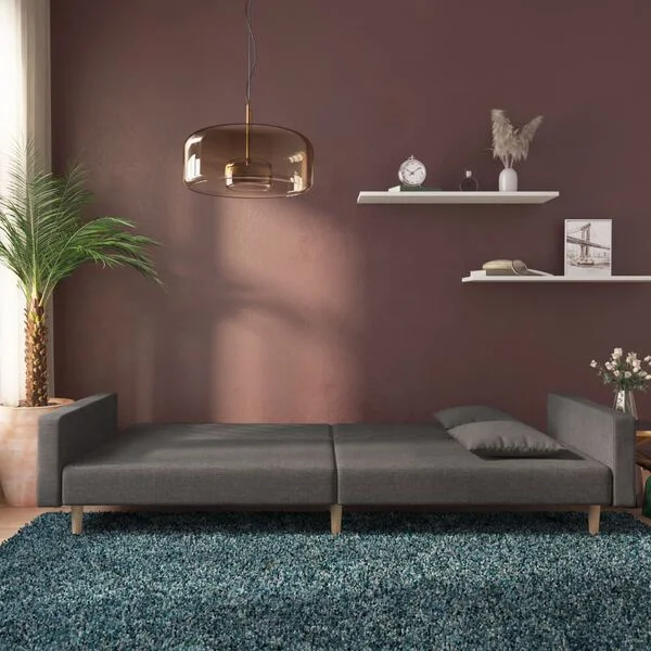vidaXL Schlafsofa 2-Sitzer mit 2 Kissen Dunkelgrau Stoff