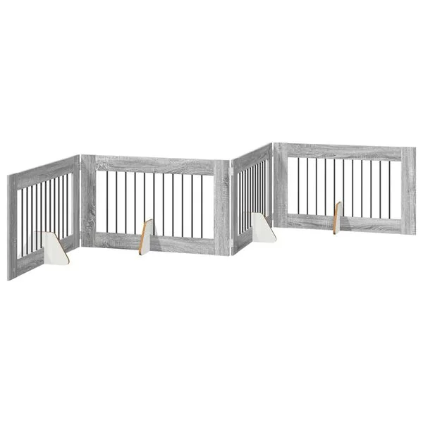 vidaXL Klappbares Hundetor mit Ständern 4 stk. Sonoma-Grau 401 cm