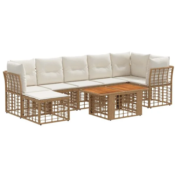 vidaXL Gartensofa-set 8 stk. Natürlich und Cremweiß Poly-Rattan