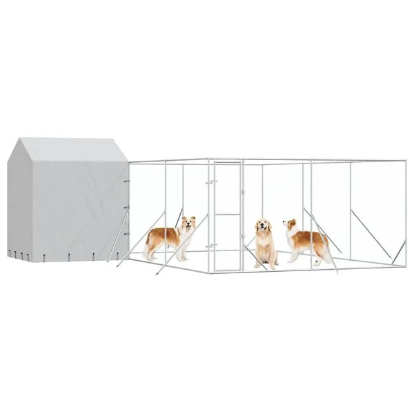 vidaXL Outdoor-Hundezwinger mit Dach Silbern 6x6x2, 5m Verzinkter Stahl