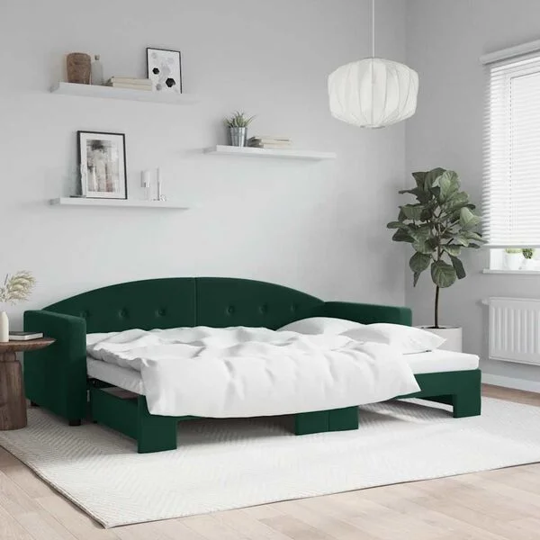 vidaXL Tagesbett Ausziehbar Dunkelgrün 80x200 cm Samt