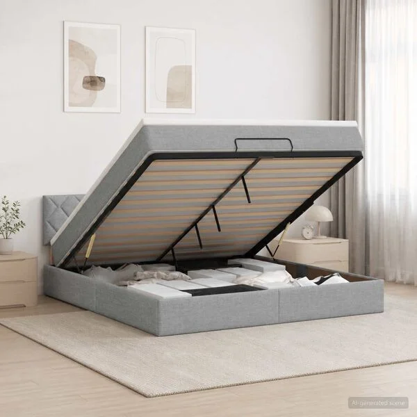 vidaXL Ottoman-Bett mit Matratze und LED Hellgrau 180 x 200 cm Stoff