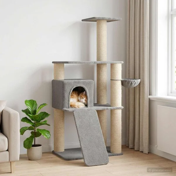 vidaXL Katzennbaum mit Sisal-Kratzsäulen Hellgrau 173 cm
