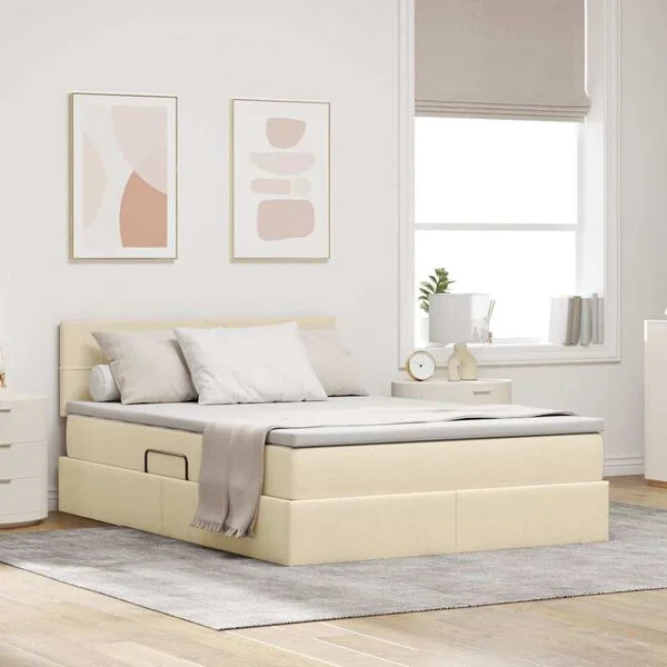 vidaXL Aufbewahrungsbett mit Matratze Creme 140 x 200 cm Samt