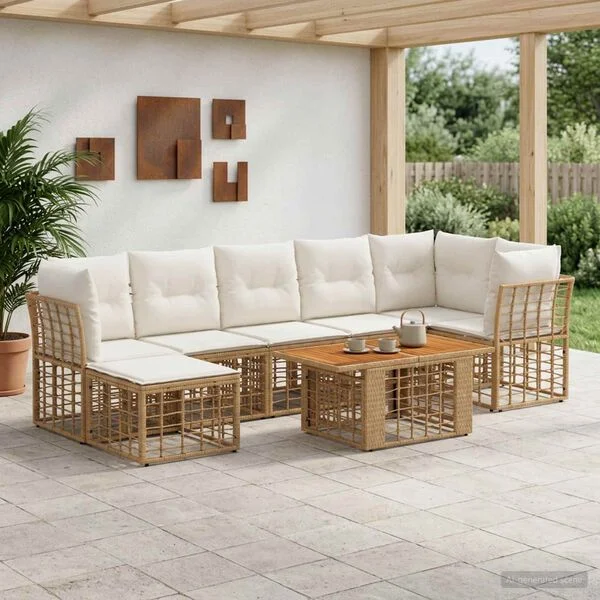 vidaXL Gartensofa-set 8 stk. Natürlich und Cremweiß Poly-Rattan