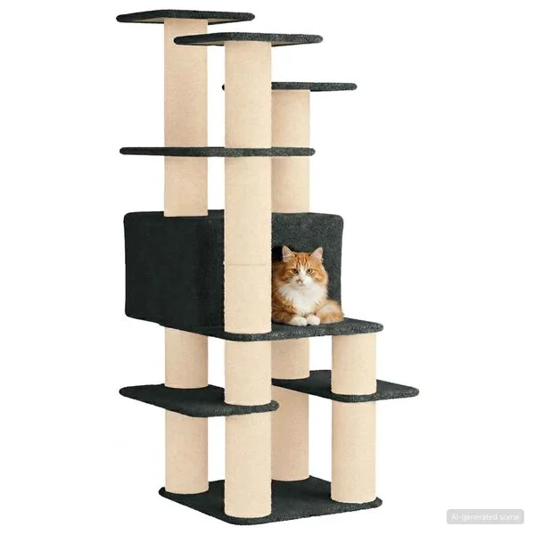 vidaXL Katzennbaum mit Sisal-Kratzsäulen Dunkelgrau 161 cm