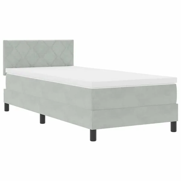 vidaXL LED Boxspringbett mit Kopfteil Hellgrau 90 x 190 cm Samt